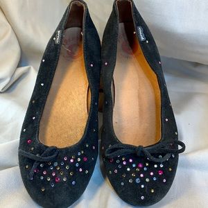 Garvalin leather ballet flats w/crystals bedazzled